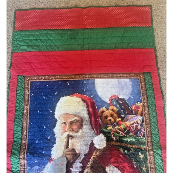 Vintage Handmade Christmas/Thanksgiving Santa Claus Quilt 80”/40” - Picture 6 of 16